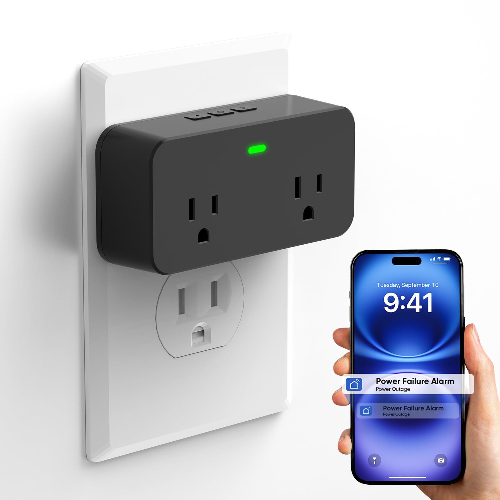 Power Failure Alarm WiFi, Newest Smart Outage with App Black