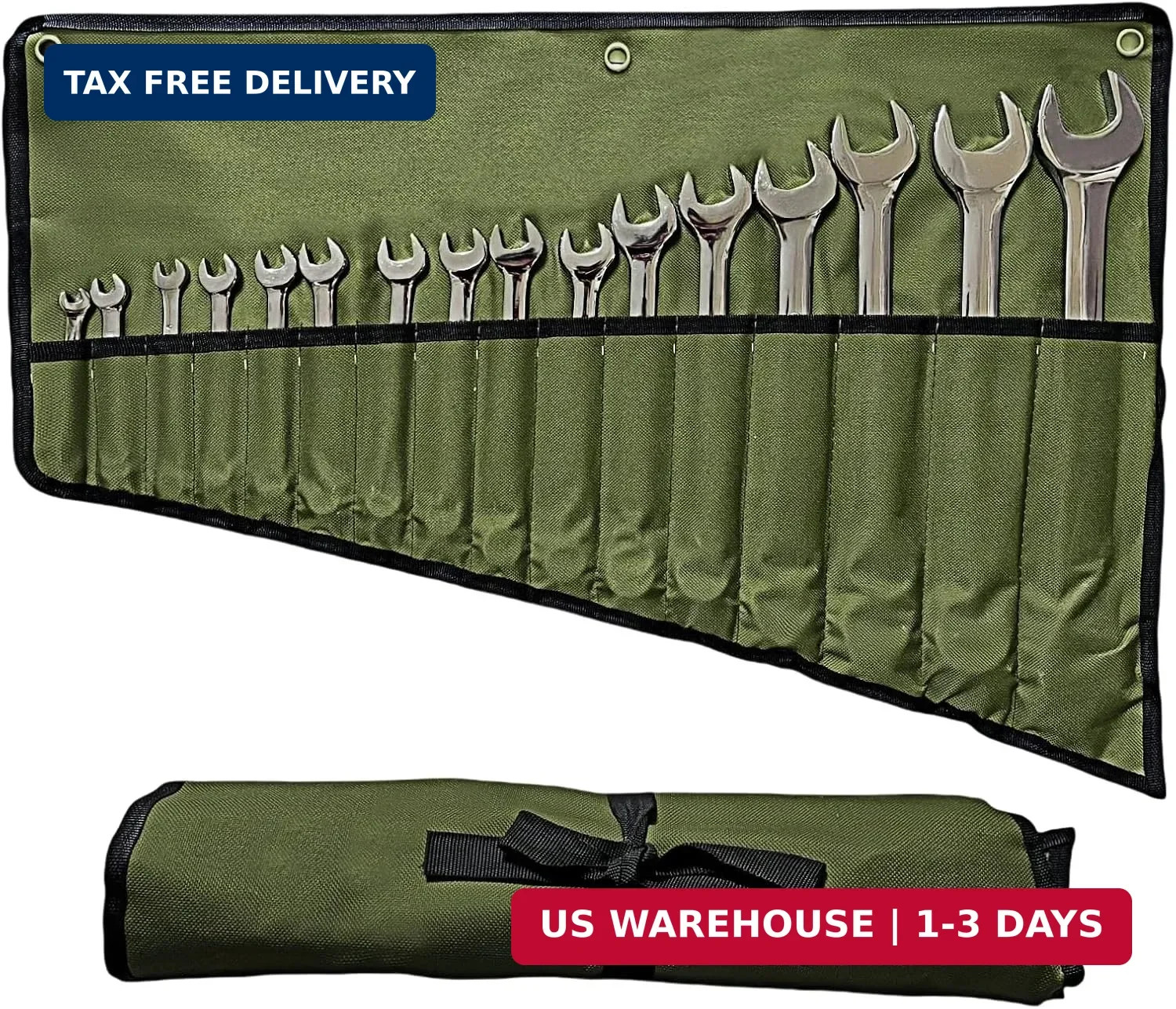 16 Pockets Wrench Roll Up Pouch, Wrench Roll Organizer and Tool Storage, Rolled