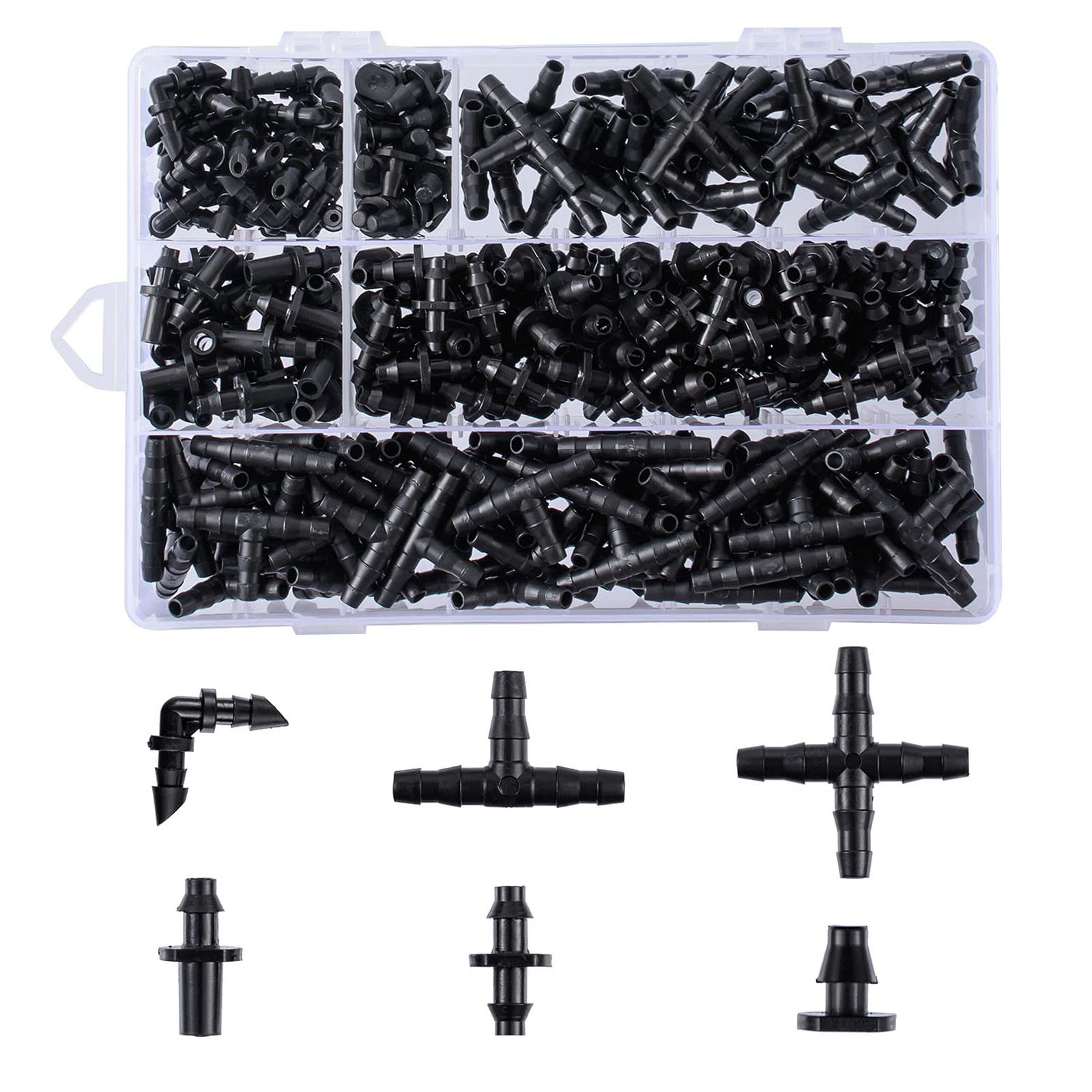 280 pcs Drip Irrigation Fittings Kit Plastic Barbed Connectors 1/4 Inch Garden