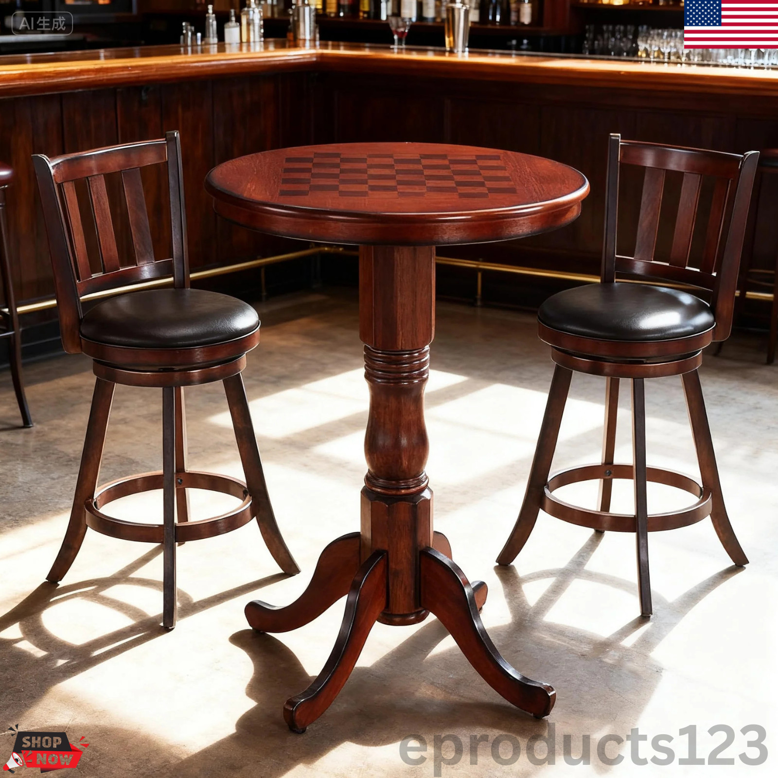 3 Piece Pub Table Set Counter Height Bar Dining Chairs Bistro Kitchen Wood USA