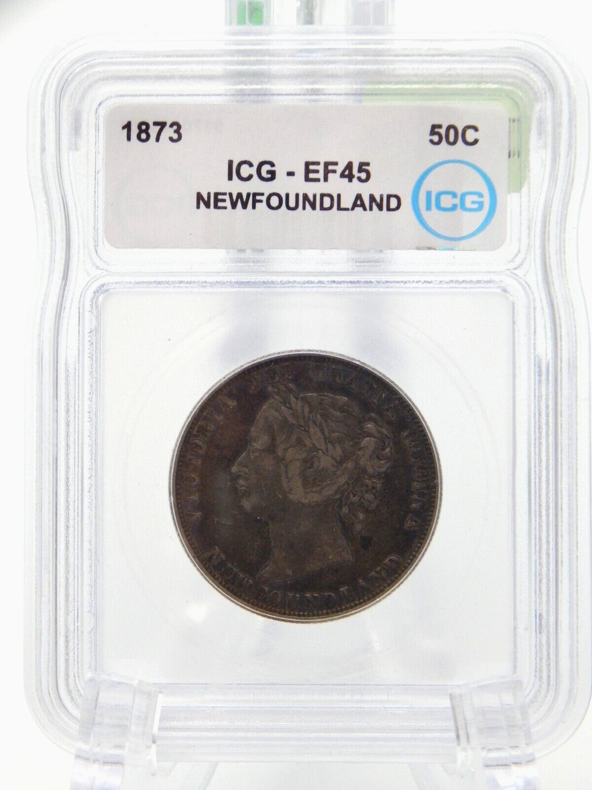 1873 NEWFOUNDLAND EF45 ICG  GRADED Canadian 50c FIFTY CENT (BT594)