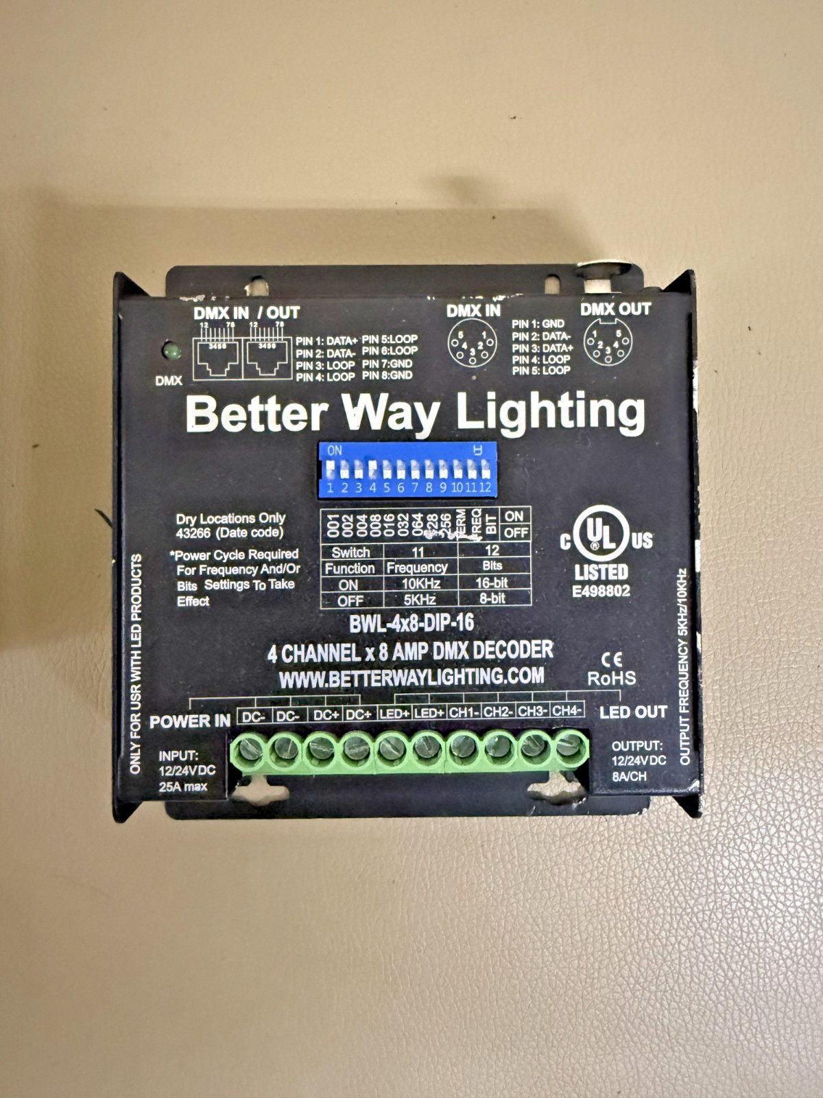 Better Way Lighting 4 Channel x 8 Amp DMX Decoder - Constant Voltage