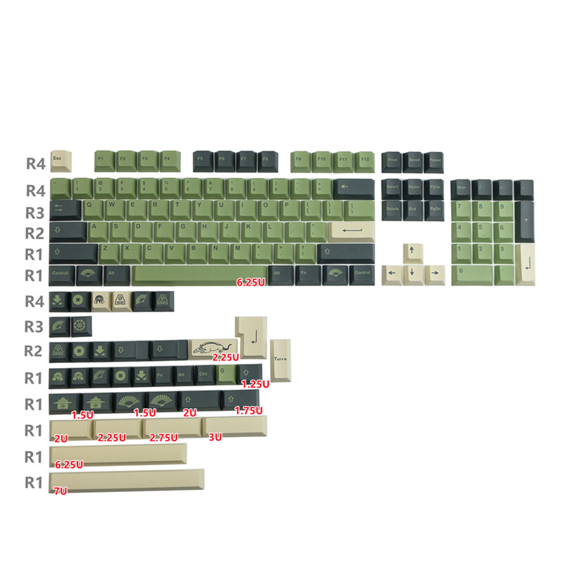 Terra Theme 140 Keycaps Cherry Height Green PBT Dye-sub for Cherry MX Keyboard