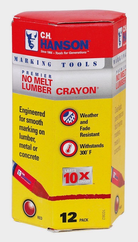 12 C.H. Hanson No Melt RED Lumber Crayon 4.5"  Marking Tool Weather Resistant