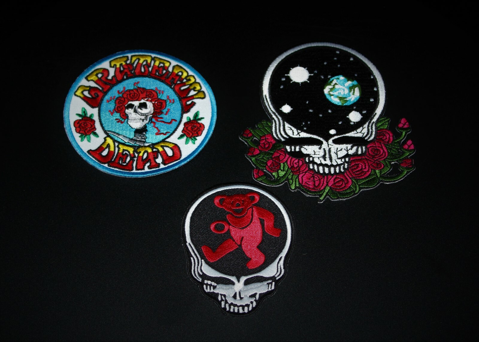GRATEFUL DEAD PATCHES - BERTHA , DANCING BEAR AND SPACE YOUR FACE, Set of 3