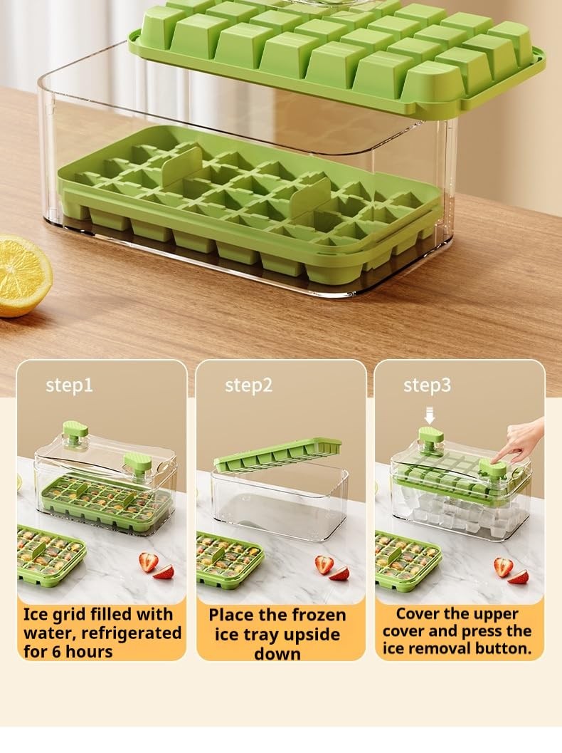 Transparent green double press ice box - large capacity plastic ice tray for ...