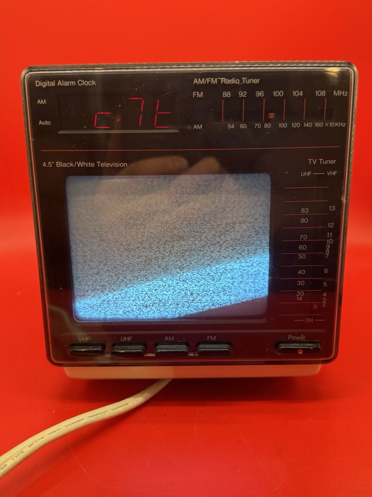 Vintage 4.5” B&W Portable TV AM/FM Radio Alarm Clock Works