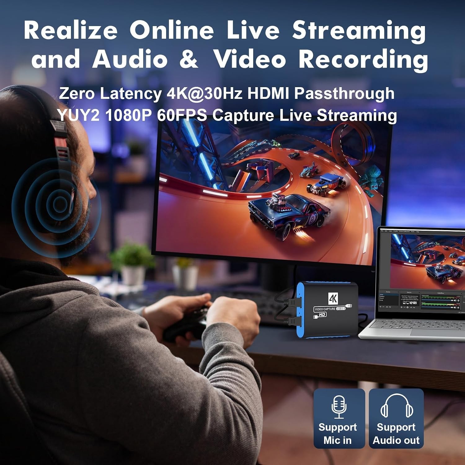 Capture Card for OBS Twitch Game Live Streaming and Recording with 4K Pass-Th...