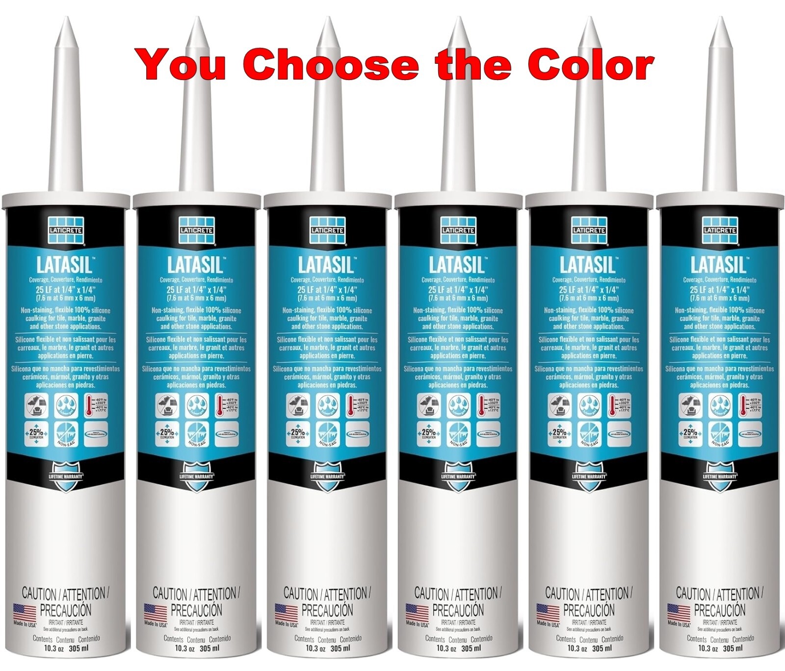 Lot of 6 Tubes Laticrete LATASIL Tile & Stone Caulk Sealant 100% Silicone 10.3oz