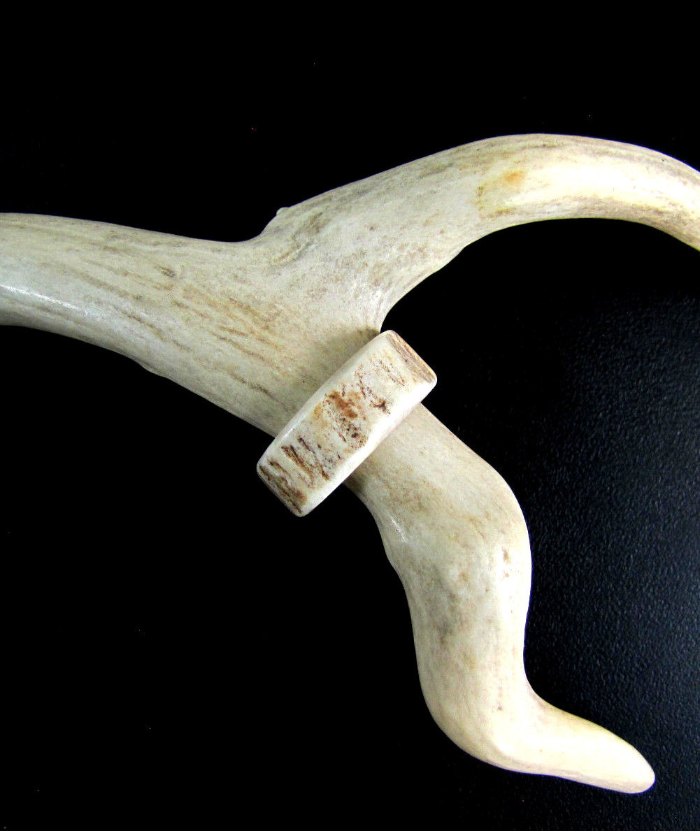 BROWN HANDCRAFTED OOAK SHED DEER, ELK ANTLER RING,SIZE 15, R-477