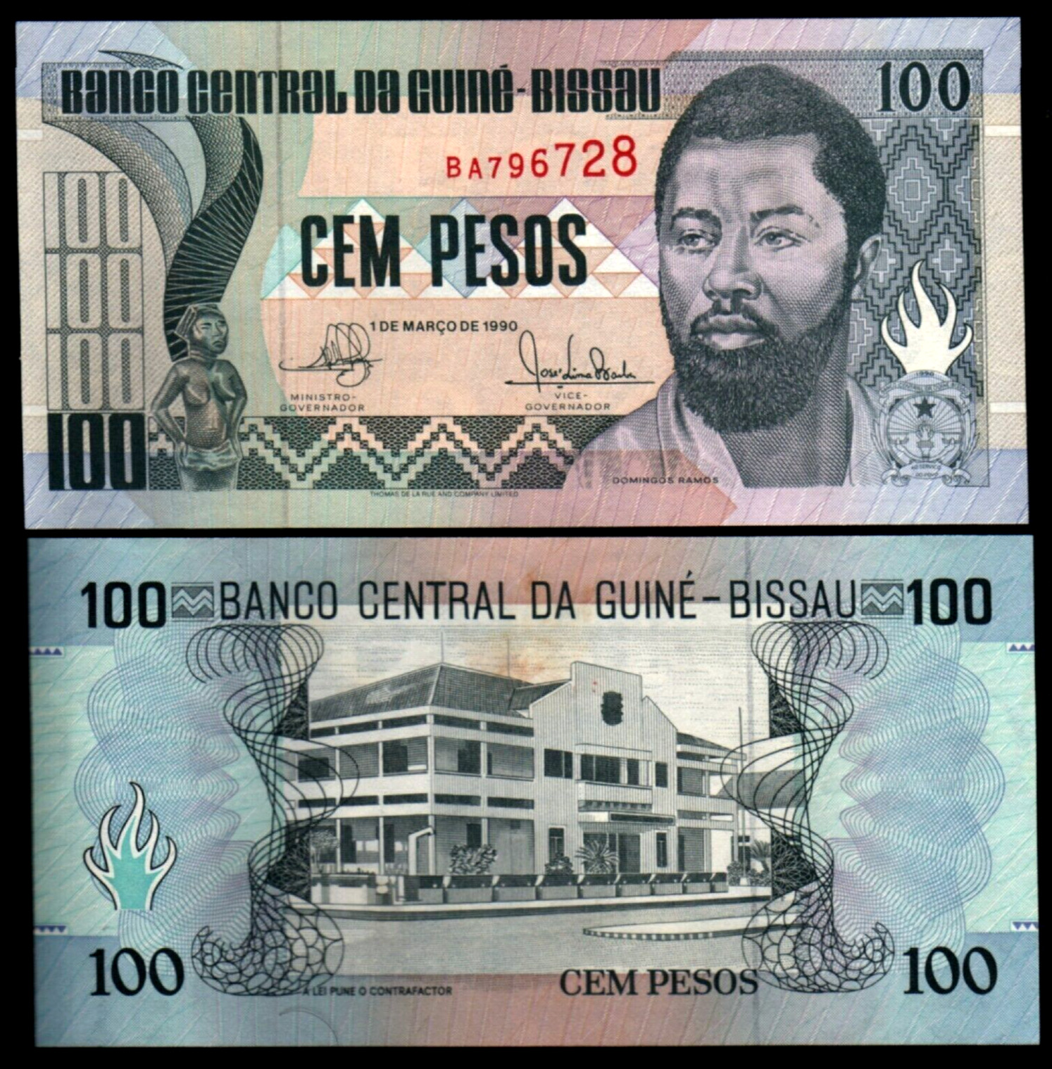 Guinea Bissau 100 PESOS P-11 1990 Torch Flame UNC World Currency Money BANK NOTE