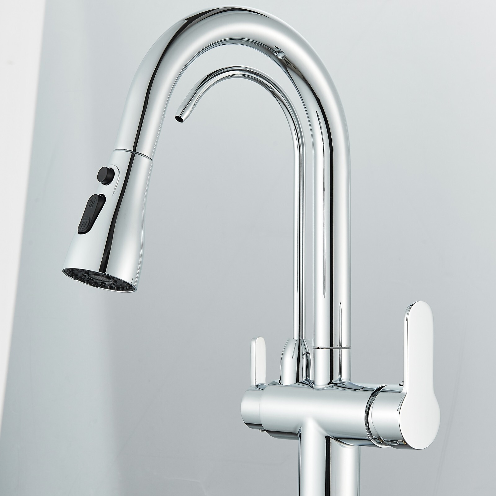 Chrome Kitchen Sink Faucet With Pull Down Sprayer 3 in One Water Filter Purifier