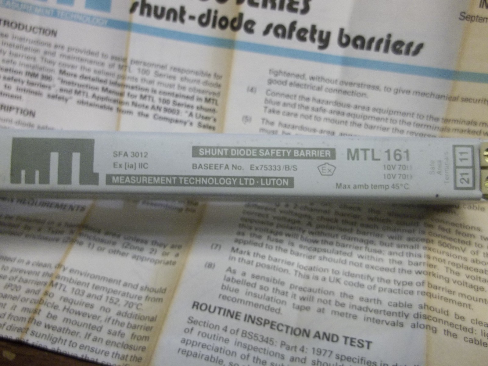 MEASUREMENT SHUNT DIODE SAFETY BARRIER MTL161 MTL 100 MTL100 SERIES  (BIN1)