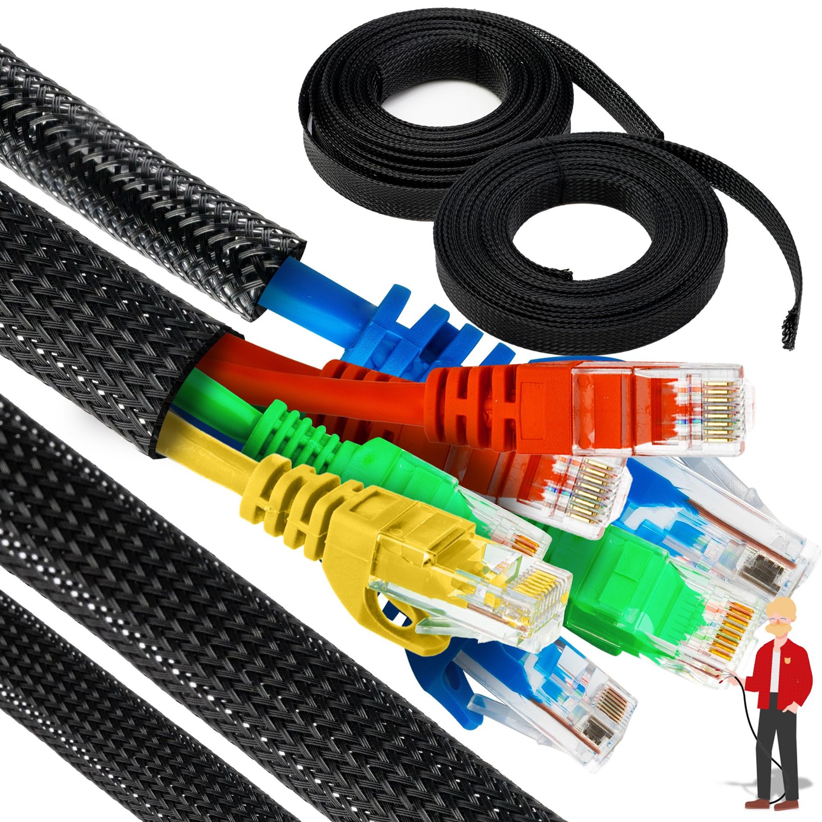 XFasten Cord Protector 2-Pack 50 ft Total - PET Expandable Braided Cable Slee...