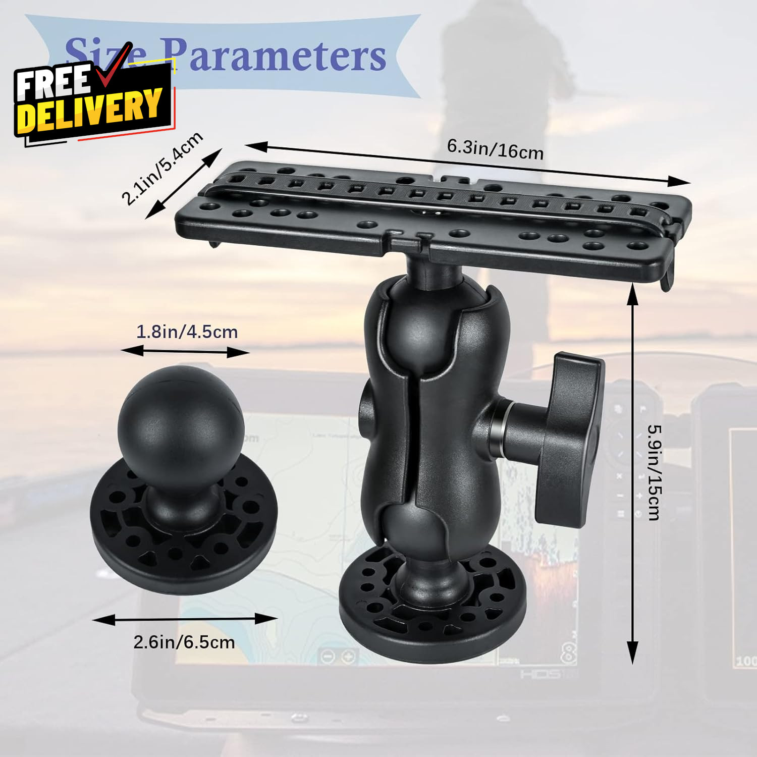 Fish Finder Mount Base Universal 360° Rotation Ball-Mount Fish Finder Bracket...