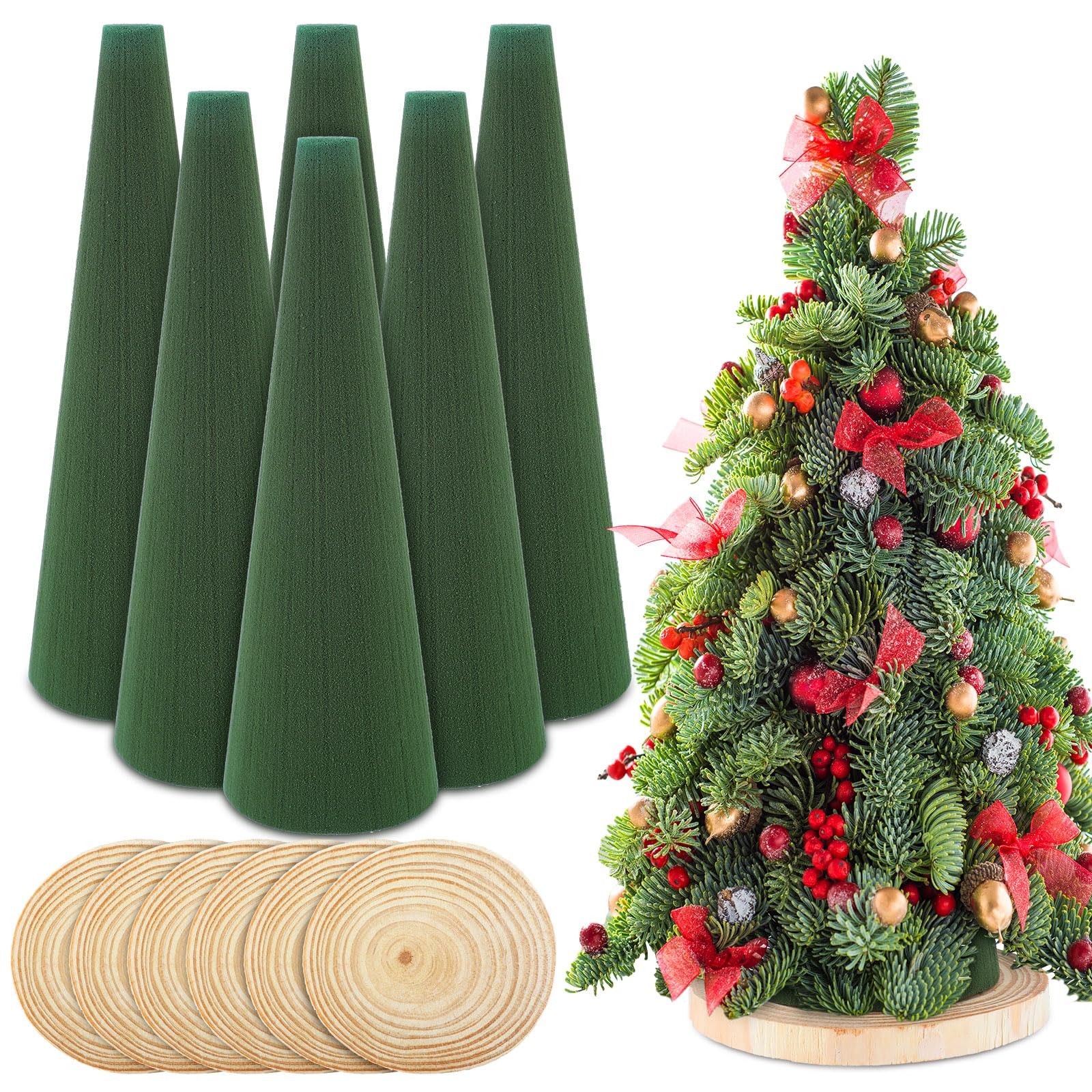 6 Pcs Floral Foam Tree Cones for Christmas DIY Crafts Dry Wet Floral Foam Blo...