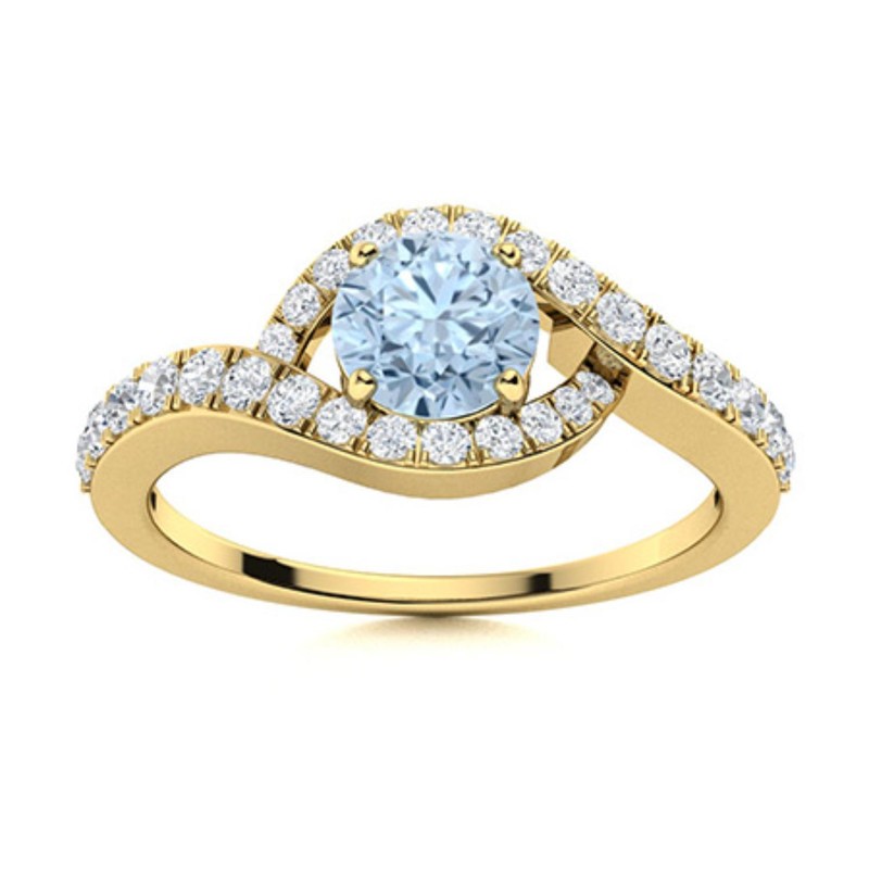 March Birth Aquamarine Stone Solitaire with Accents Ring Sterling Silver