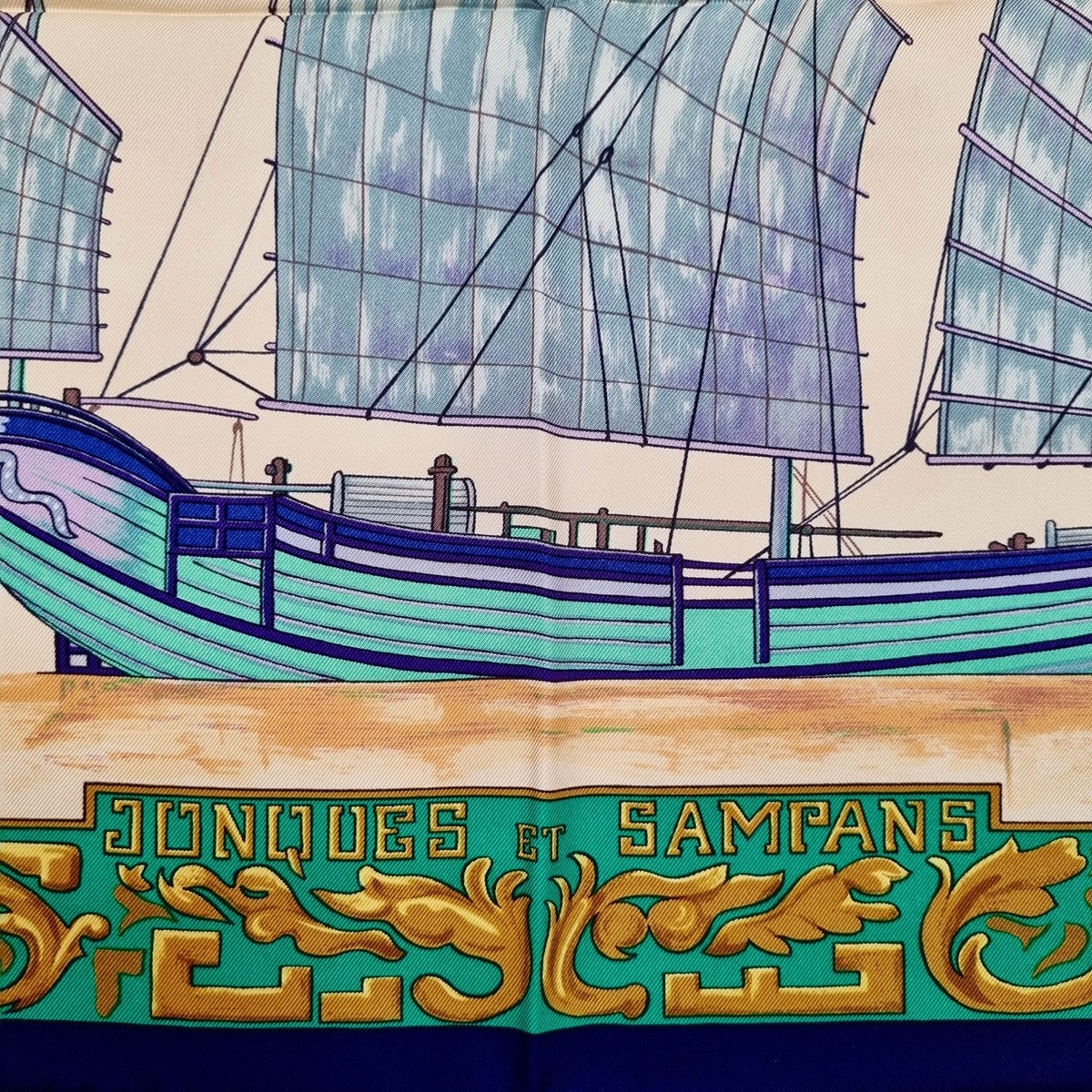 RARE VINTAGE HERMES Silk Scarf "Junques et Sampans" Carre 90