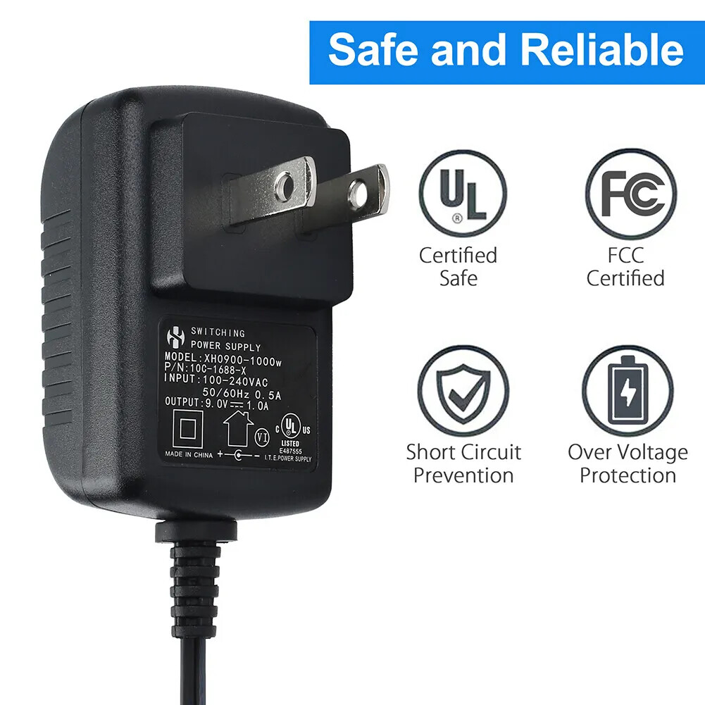 9V 1A Power Supply Multi-Plug w/ 5 Cables 9 Volt Adapter for Guitar Effect Pedal
