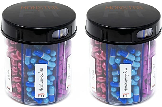 Monster Jr Supplement Pill Dispenser with Labels - 2 PACK