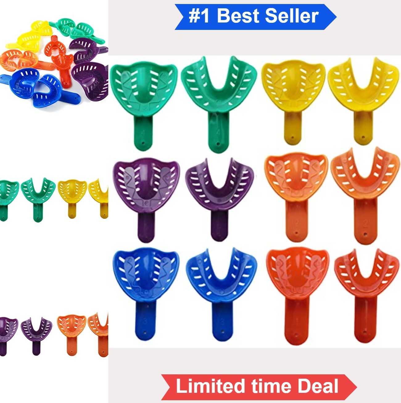 Dental Impression Trays 12 Pack Plastic 6 Sizes Adult Kids Teeth Holder Oral