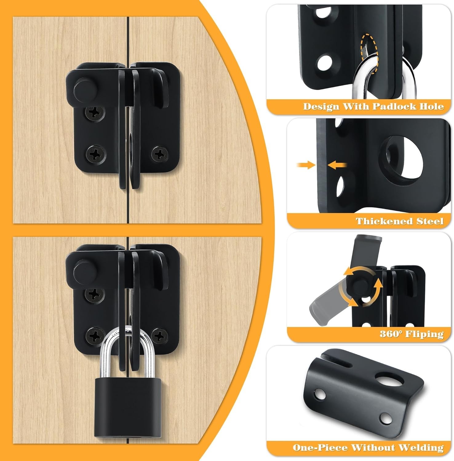 Matte Black Flip Latch Gate Lock - Stainless Steel Security Solution