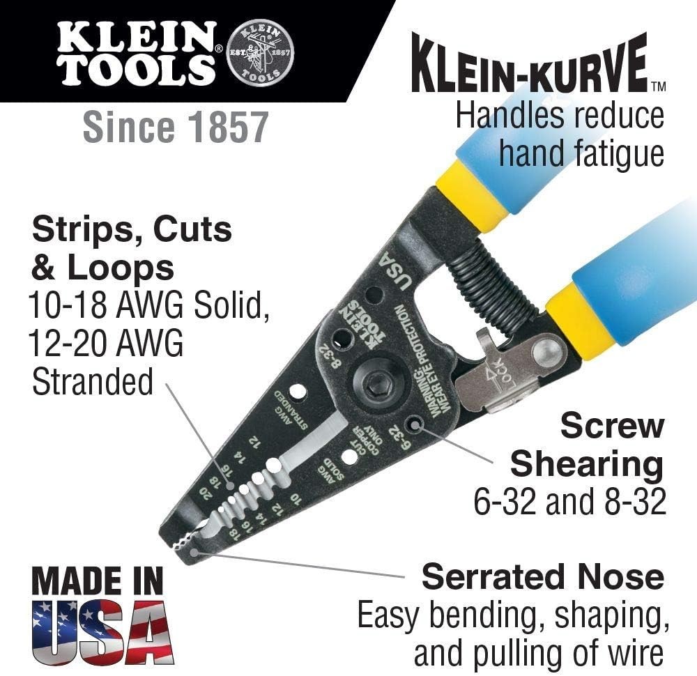 Compact Klein Tools Wire Cutter & Stripper for 10-18 Solid & 12-20 Stranded Wire