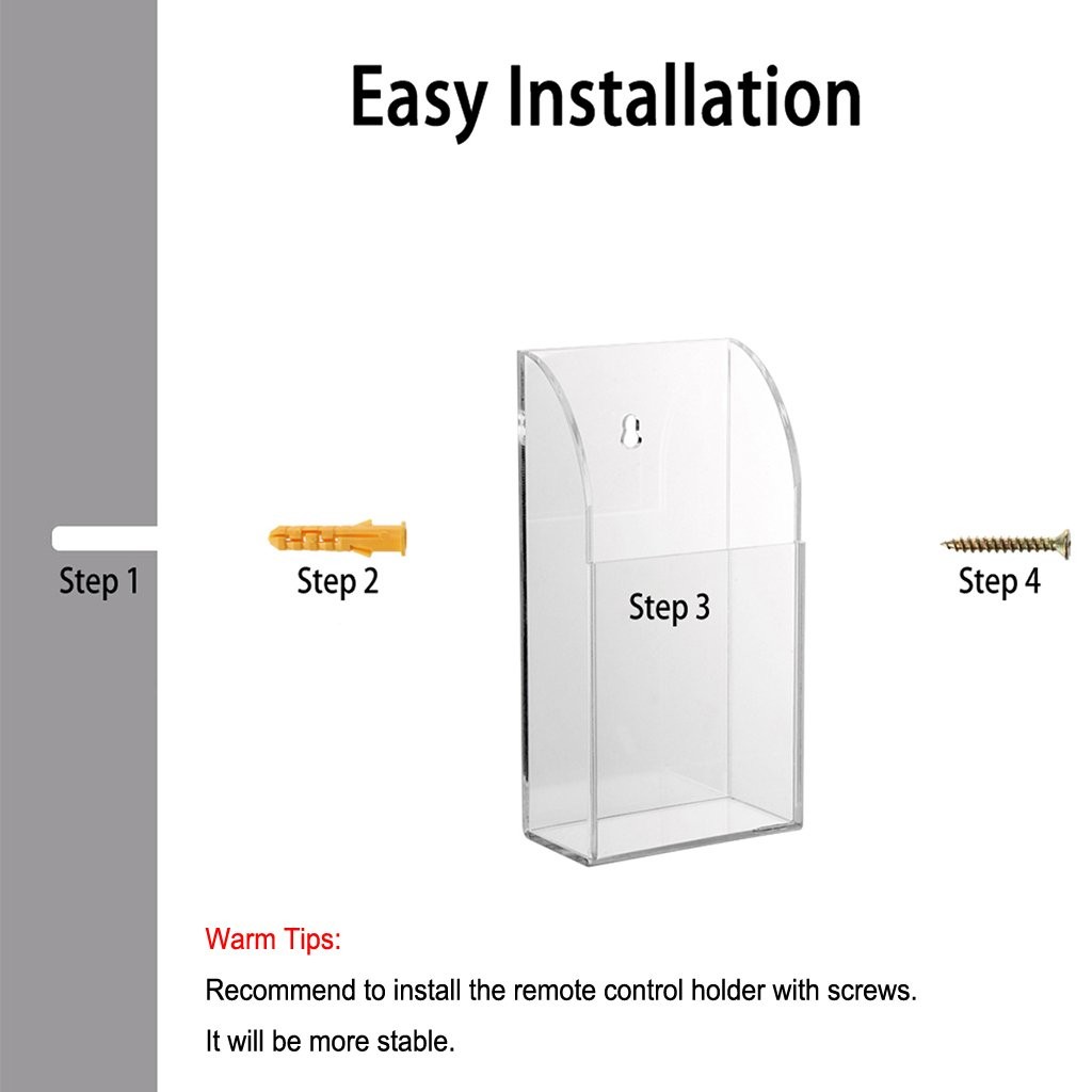 Hipiwe Wall Mount Remote Control Holder Clear Acrylic Media Small,