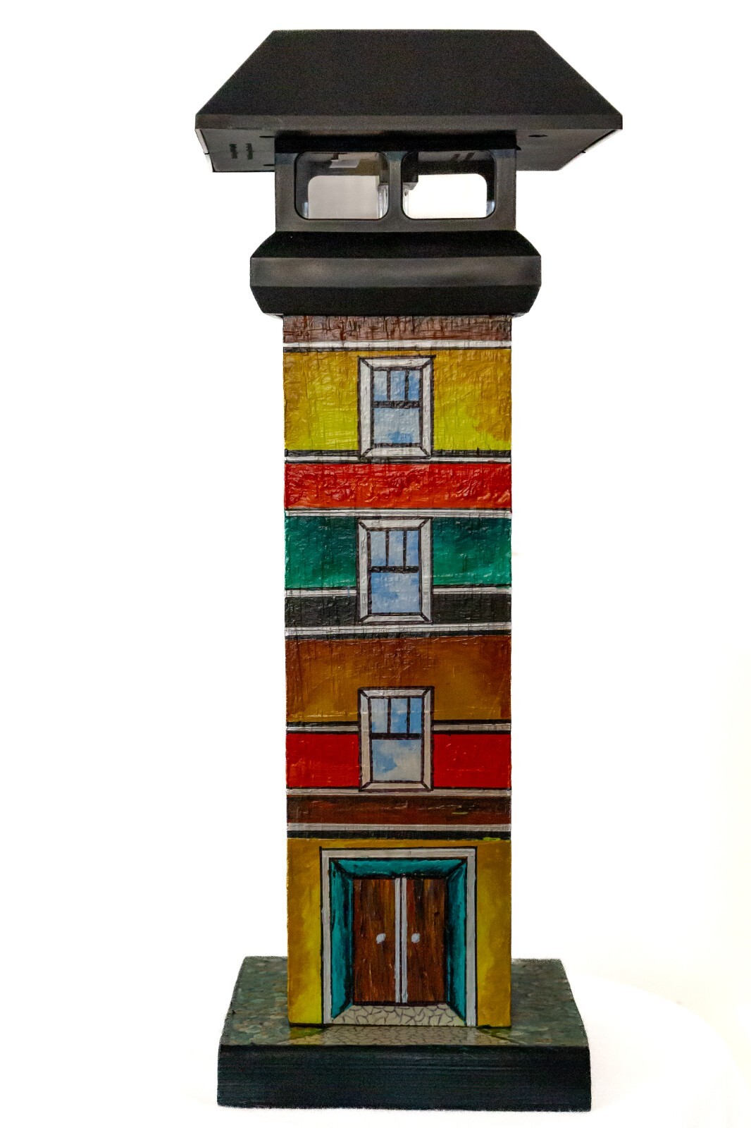 Handmade Hand Painted Wooden Lighthouse with Solar Powered Light