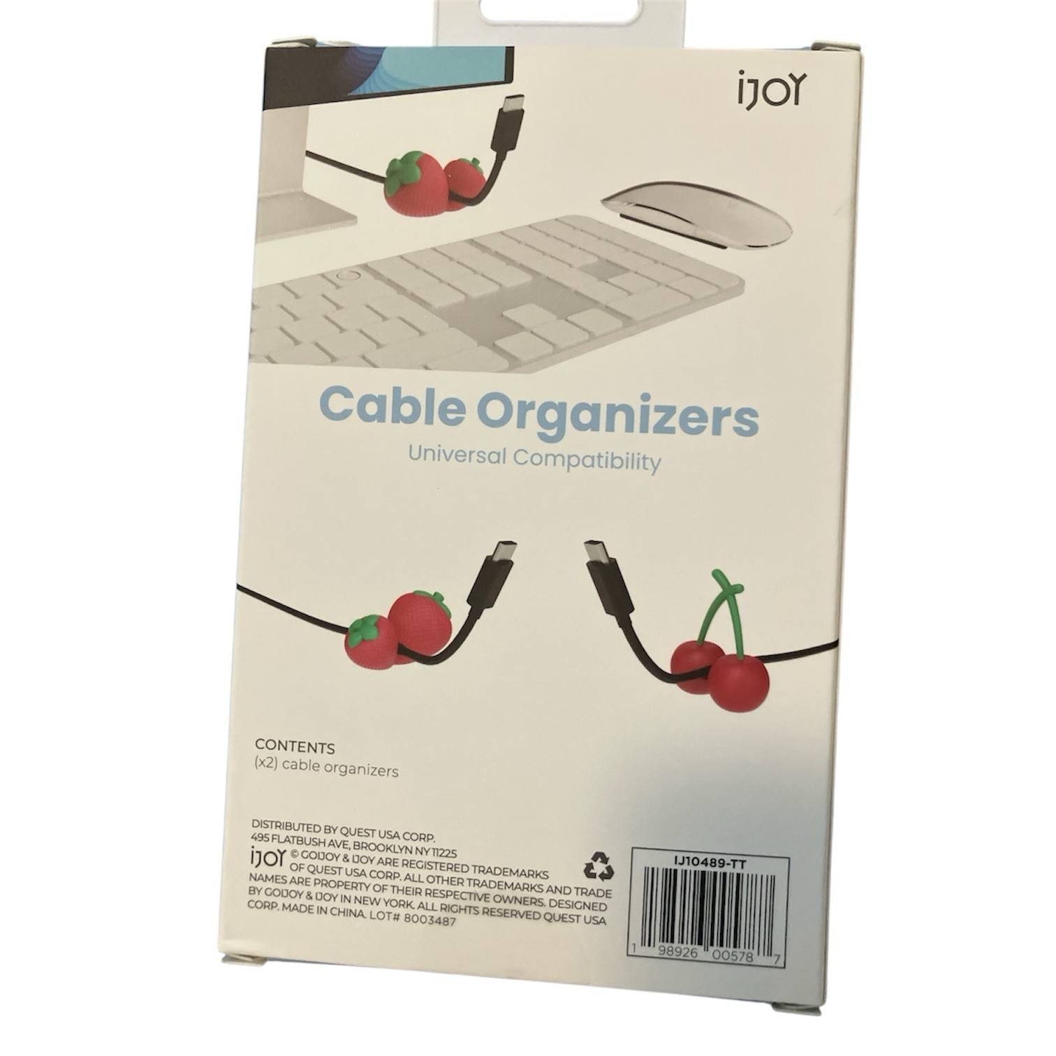 iJoy Reusable Cable Organizers Cherry Fruit Design Red Green Plastic 2-Pack