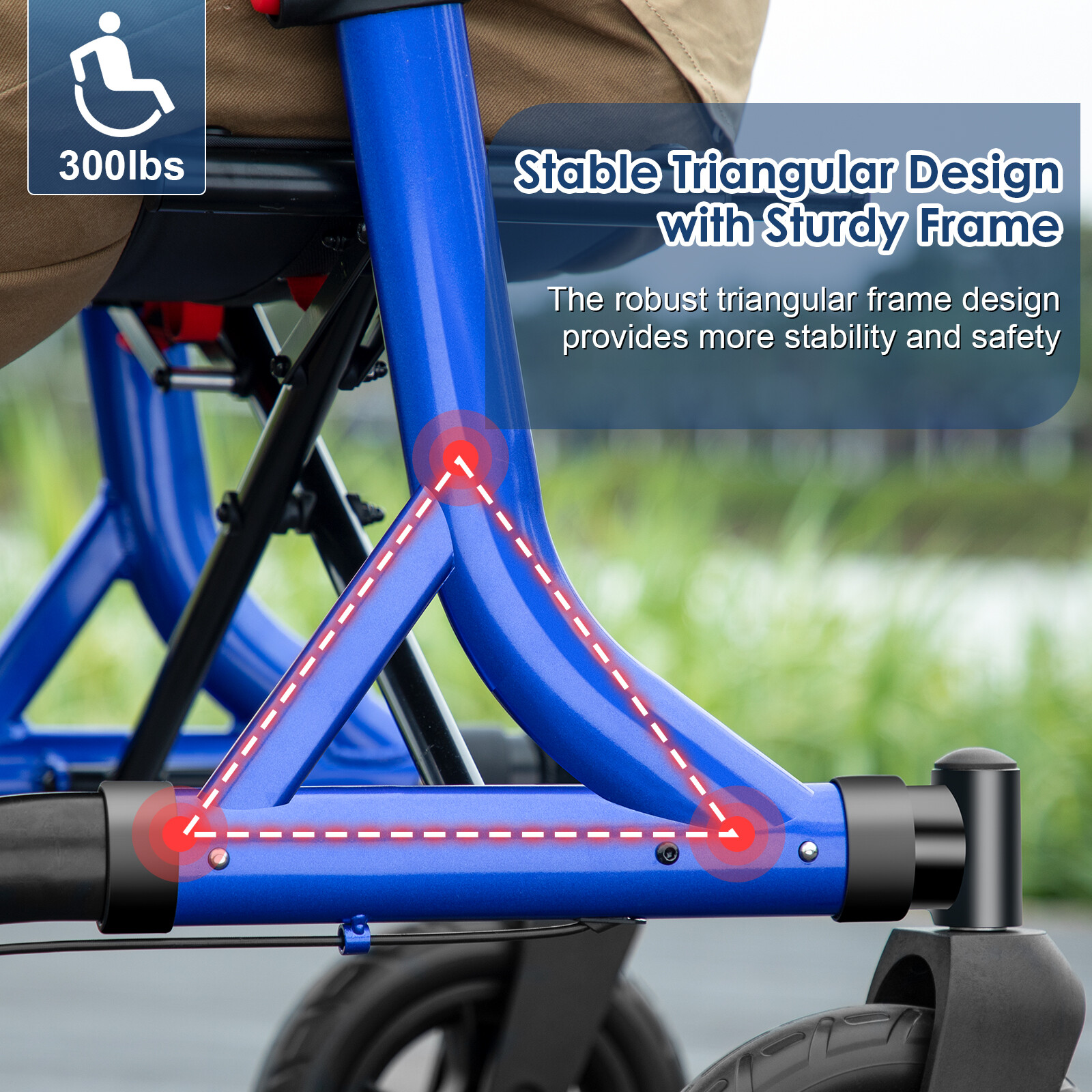 All-Terrain Rollator Walker with 10” Rubber Wheels, Padded Seat & Backrest 300lb