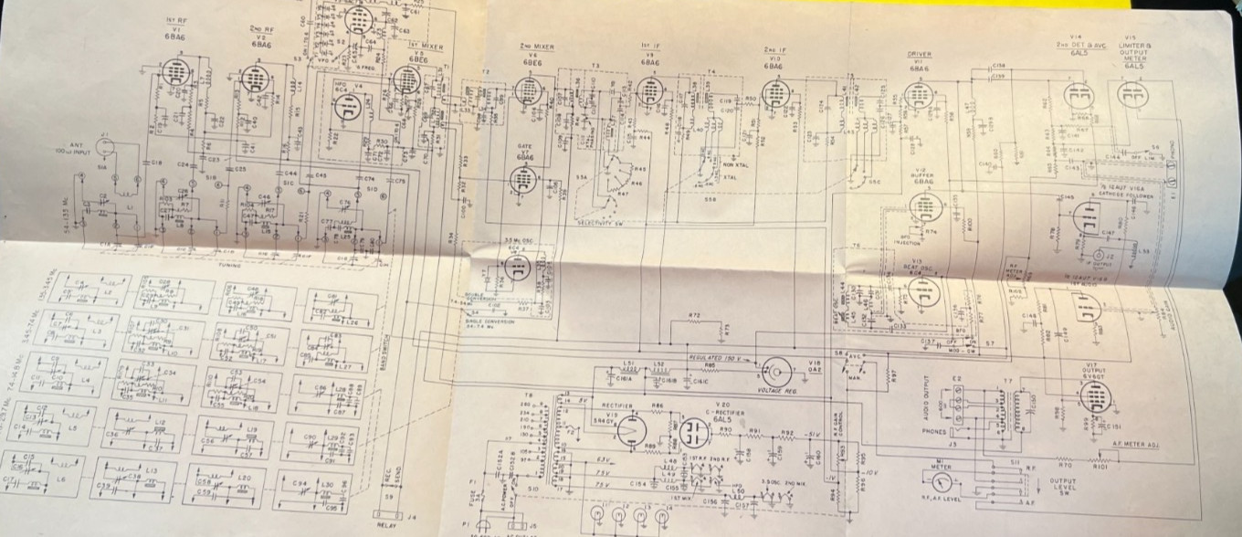 1952 HAMMARLUND SP-600-JX  Communications Receiver Circuit Diagram Scott AFB