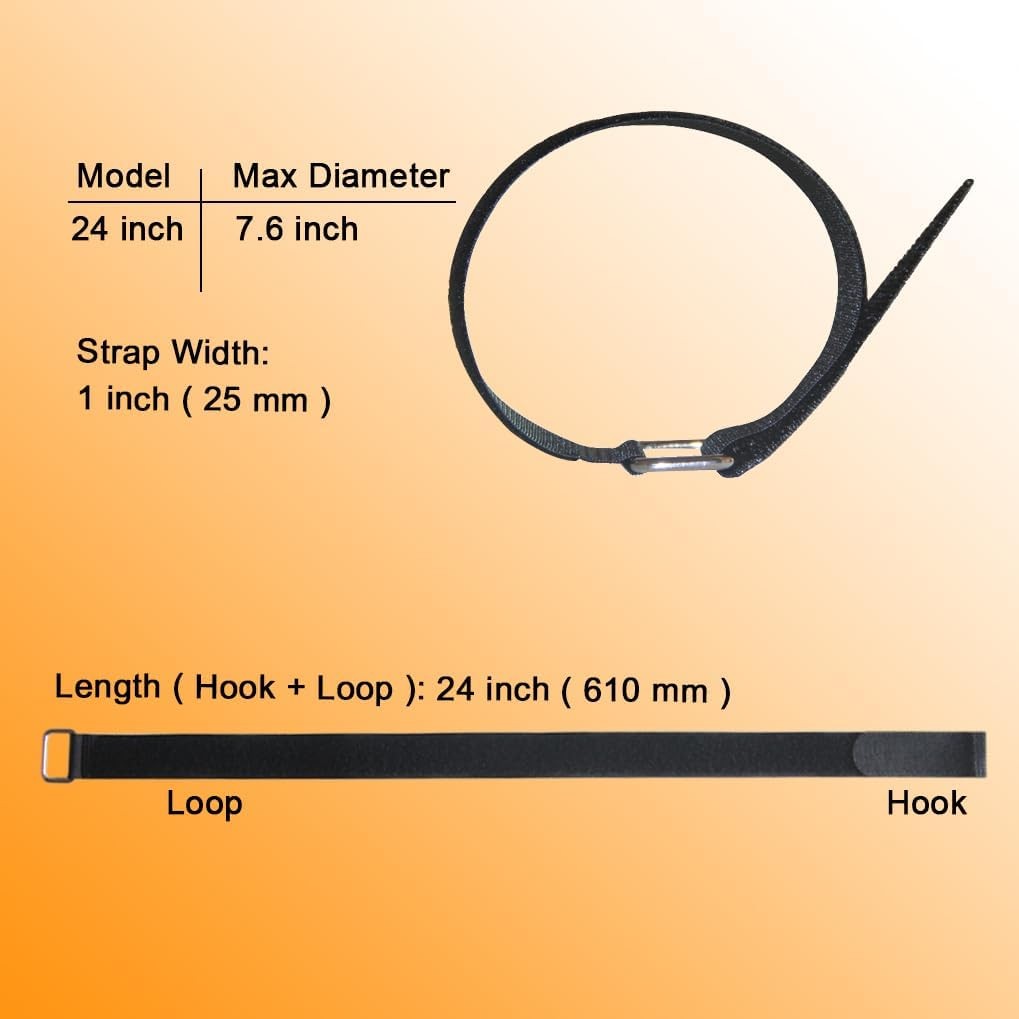 24 inch Hook and Loop Cable Strap - Reusable Fastening Strap - 12 PACK