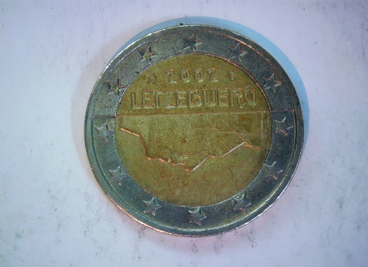 Luxembourg 2002 €2 Euro coin (Luxembourg national side; map of Europe common rev