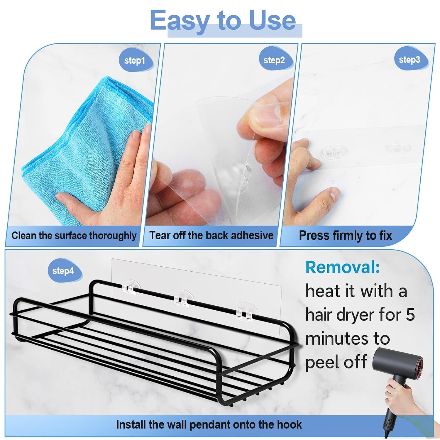 Shower Caddy Adhesive Replacement 2 Pack Transparent Strong Waterproof