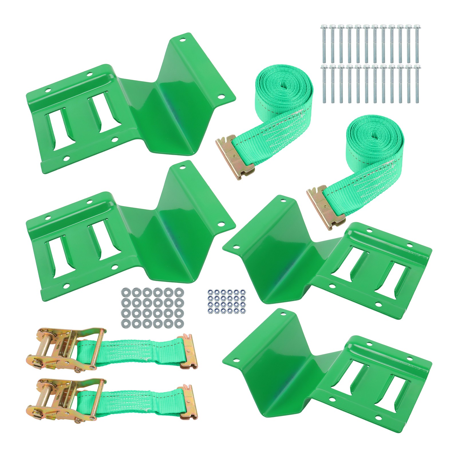 LABLT 15' Green Ratchet Straps E Track Wheel Chock Tie Down System For Trailer