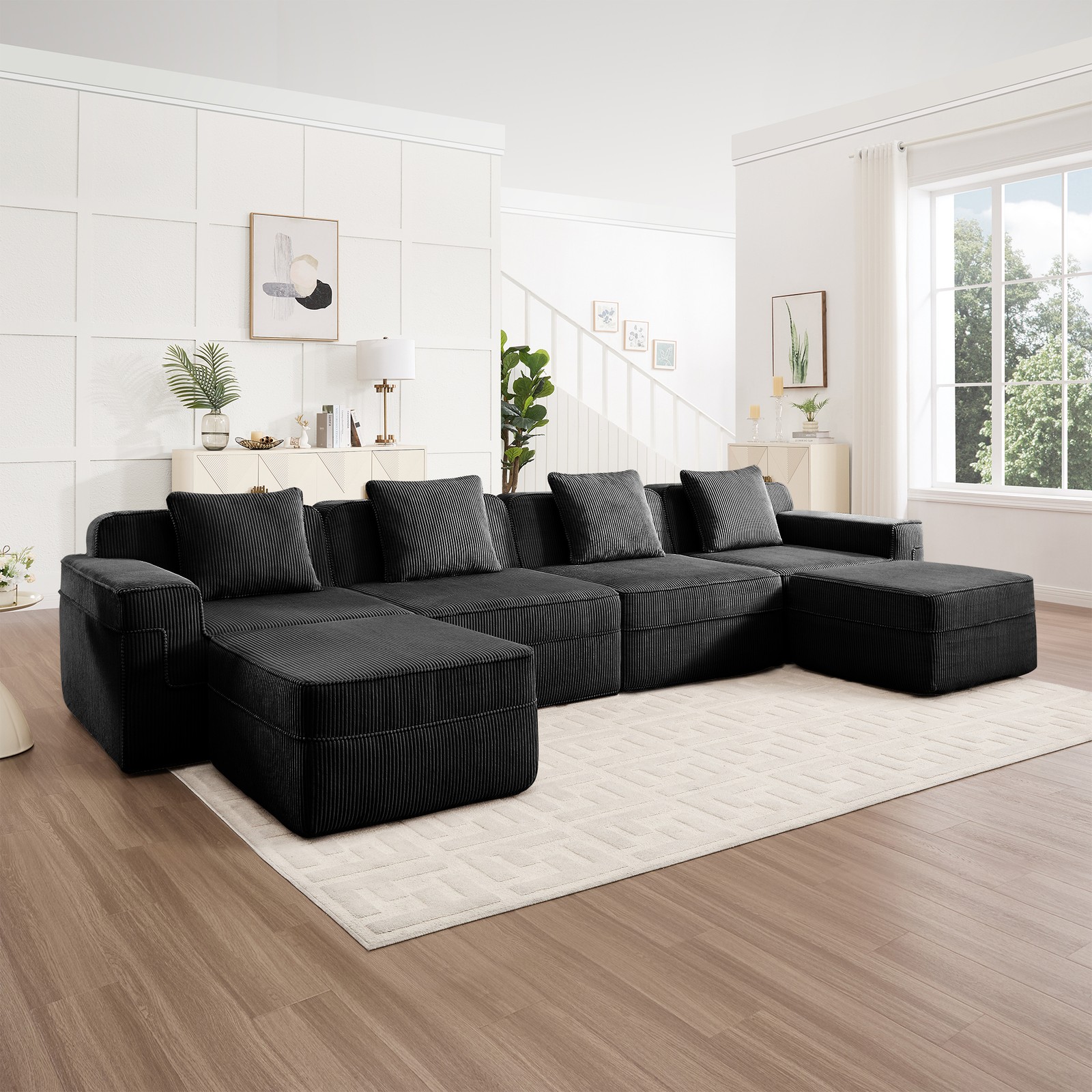 Modular 4 Seat U Shape Sectional Boneless Sofa, Cloud Sectional Couch with Deep