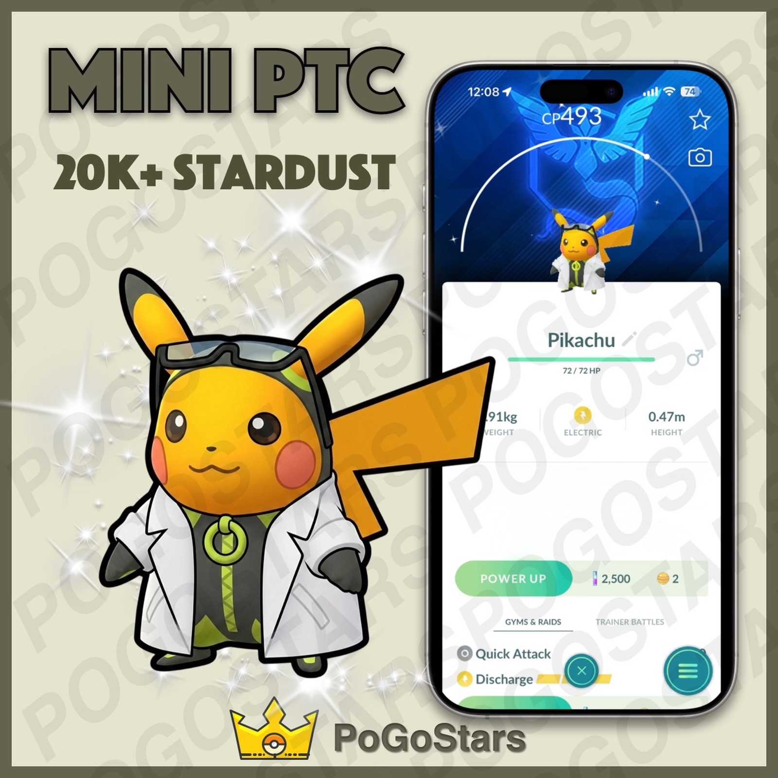 Pokémon PTC Go - Shiny Professor Willow's Assistant Pikachu✨Team Mystic✨