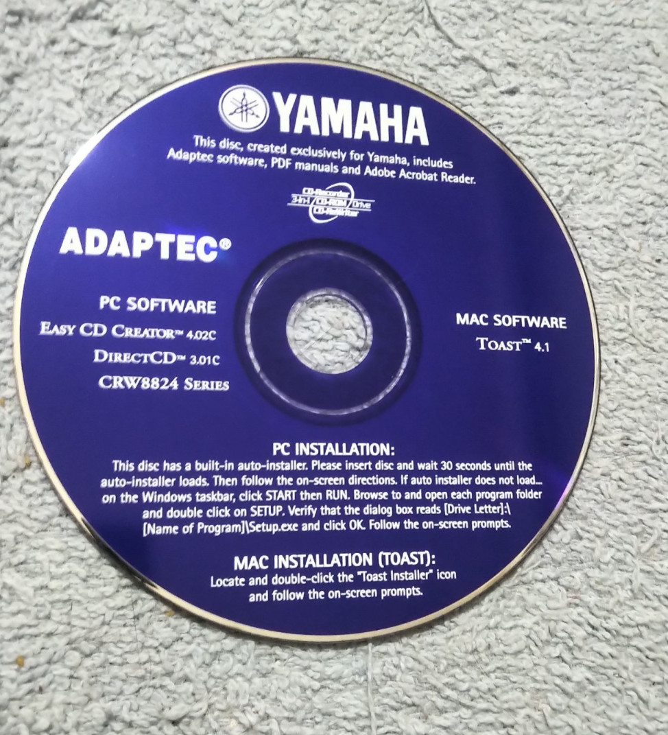 Yamaha ADAPTEC Software - CD Recorder CRW8824 Series CD-ROM PC MAC Direct Toast