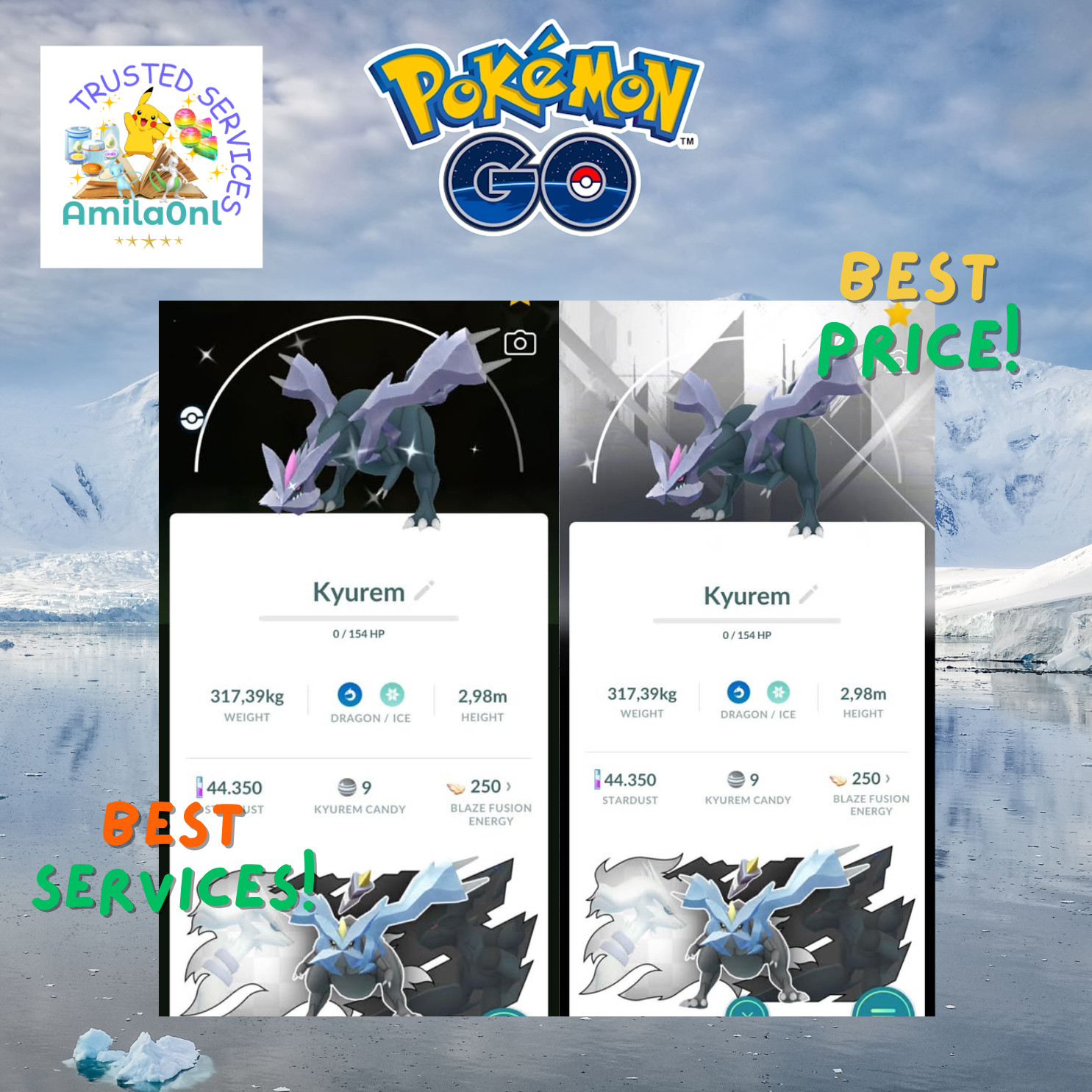Pokémon Go✿SHINY✿Kyurem✿Black&white Unova Global✿Background✿Tr✿de 20k OR PTC