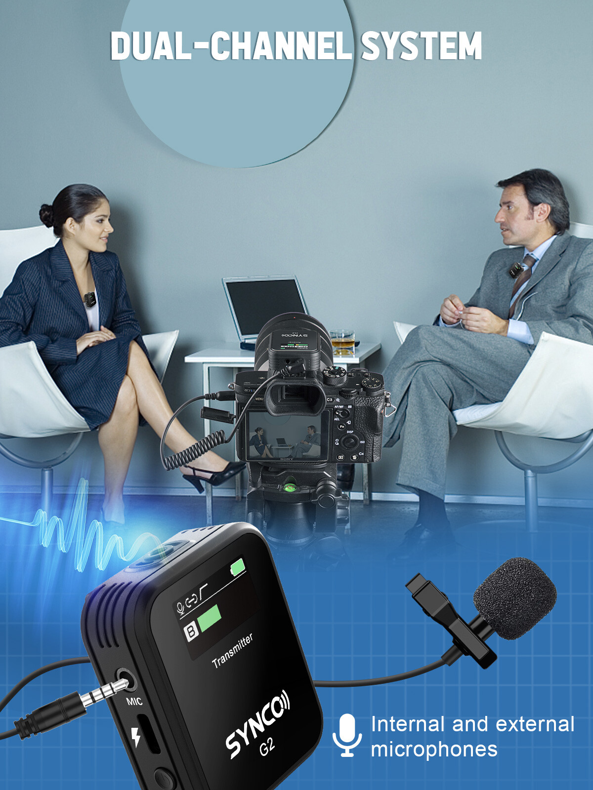 US SYNCO G2(A2) Wireless Lavalier Microphone System for Camera Tablet Phone Vlog