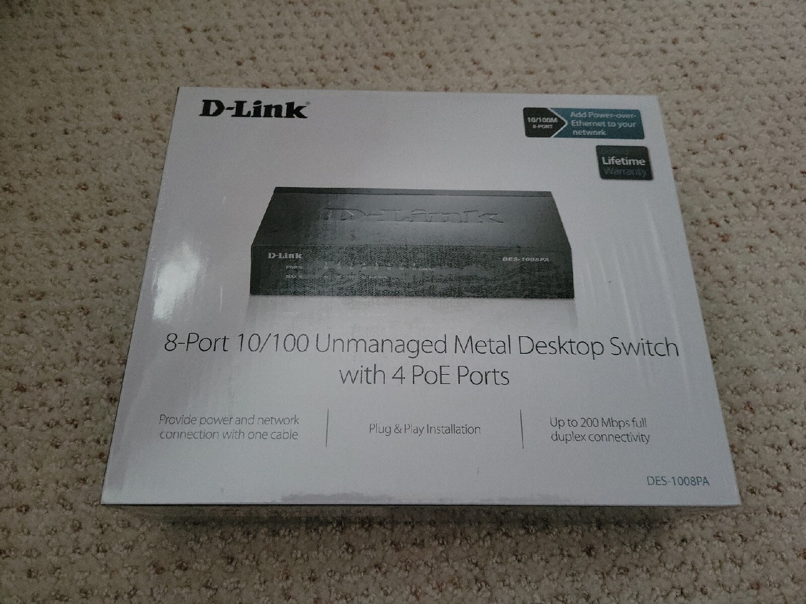 D-Link  DES (DES-1008PA) 8-Ports Desktop Switch With 4 PoE Ports New Sealed