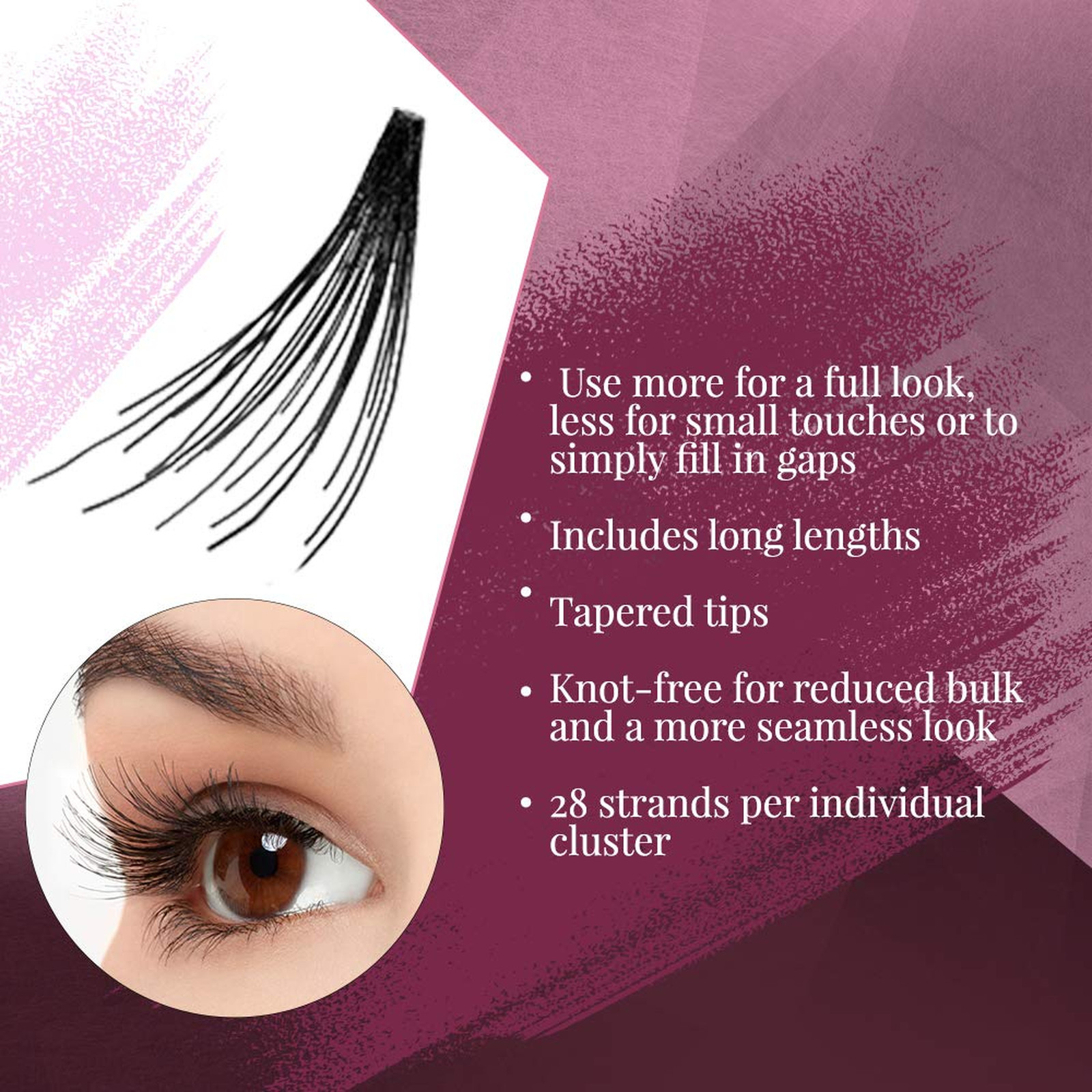 False Eyelashes Double Up Individuals Knot-Free Long Black 4 Pack