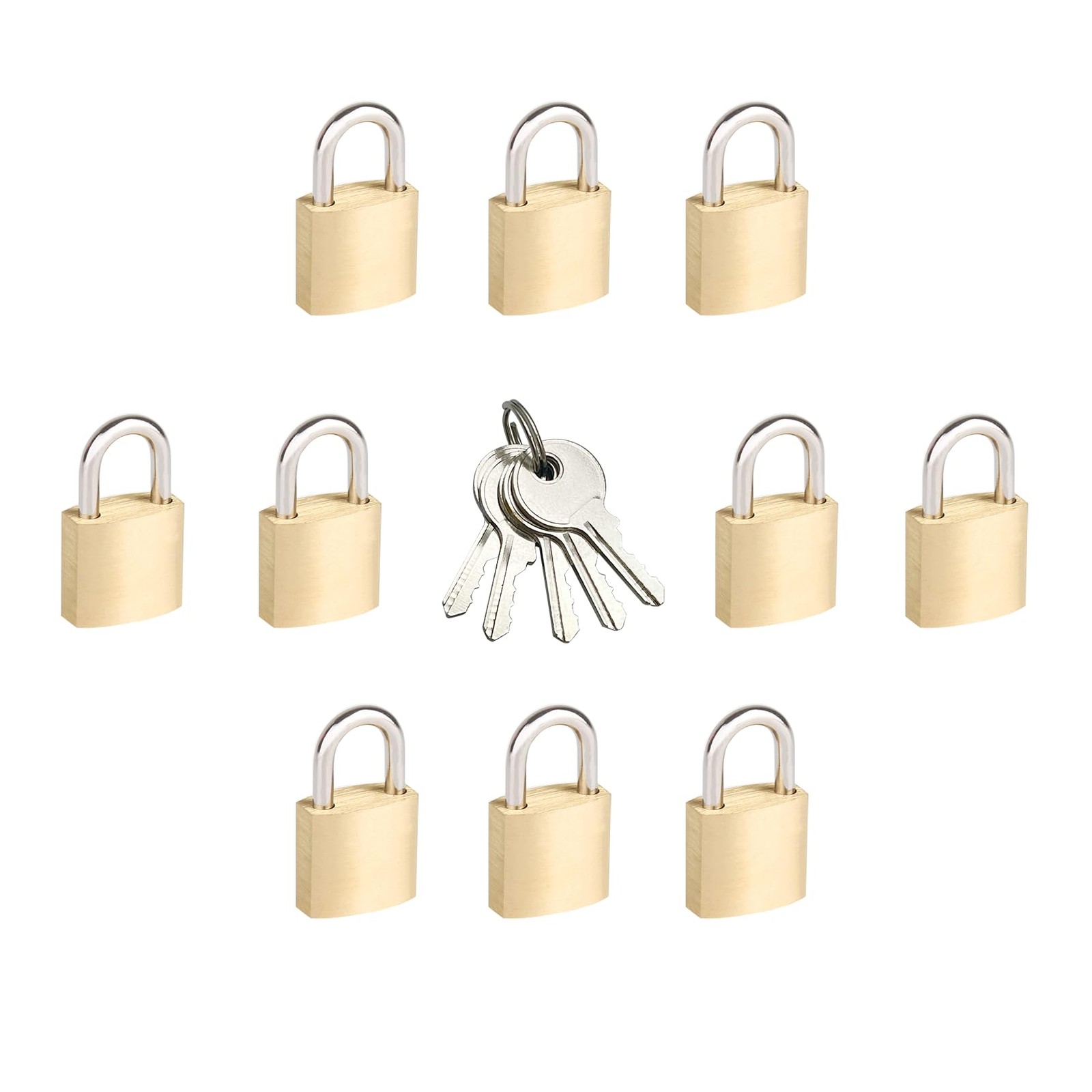 3/4" (20mm) Mini Padlocks - 10 Pack Keyed Alike Small Solid Brass Locks with ...