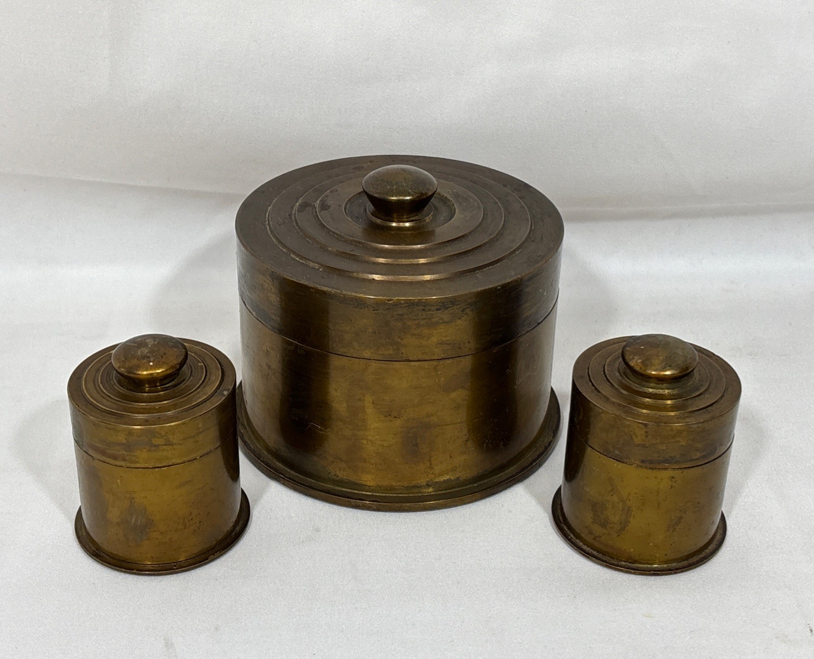 Vintage WWII 1941 & 1942 Trench Art Brass Shell Cannister Set of 3 105MM & 37MM