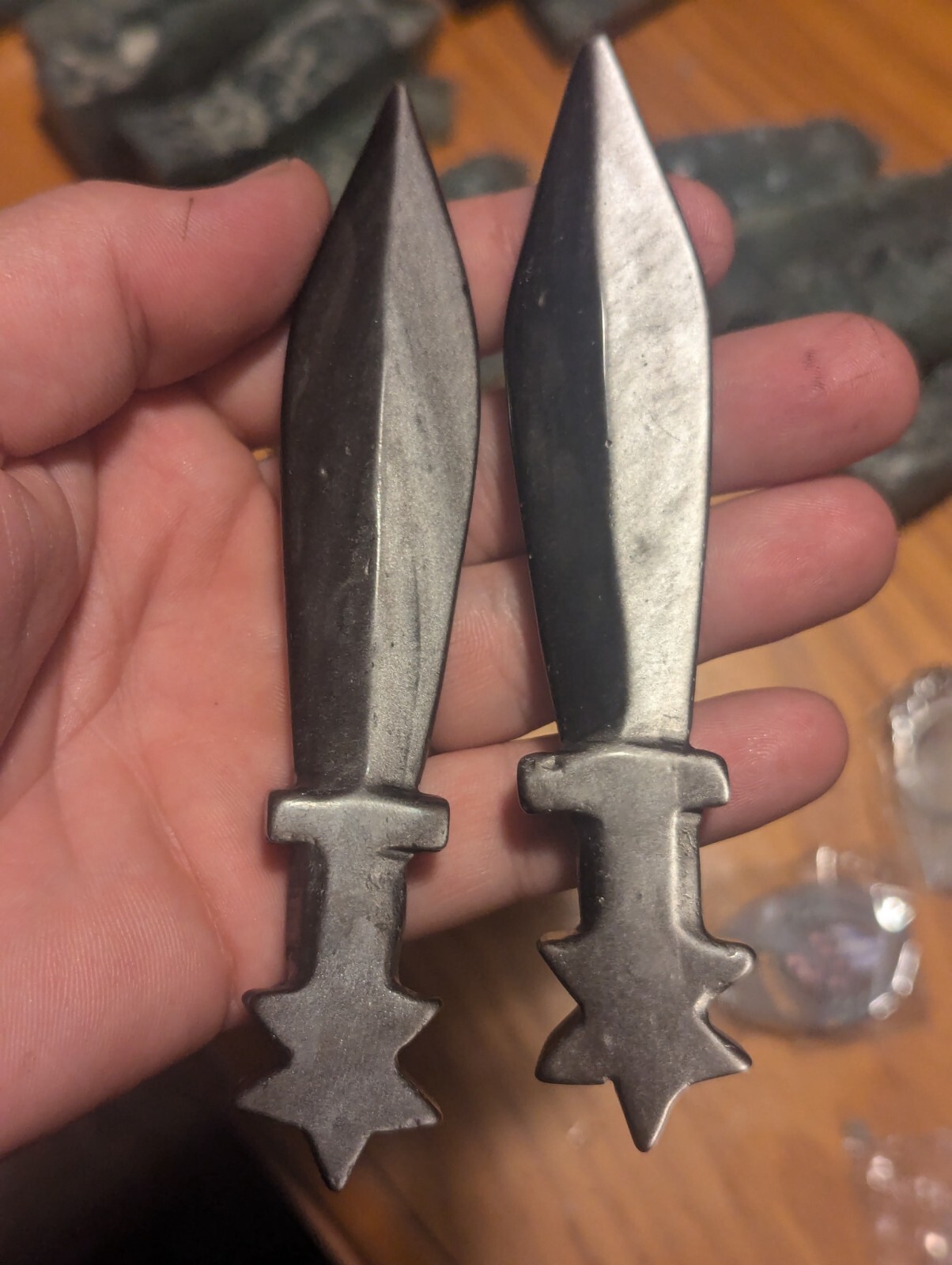 Silver Sheen Obsidian Carved Stone Dagger Knife Sword