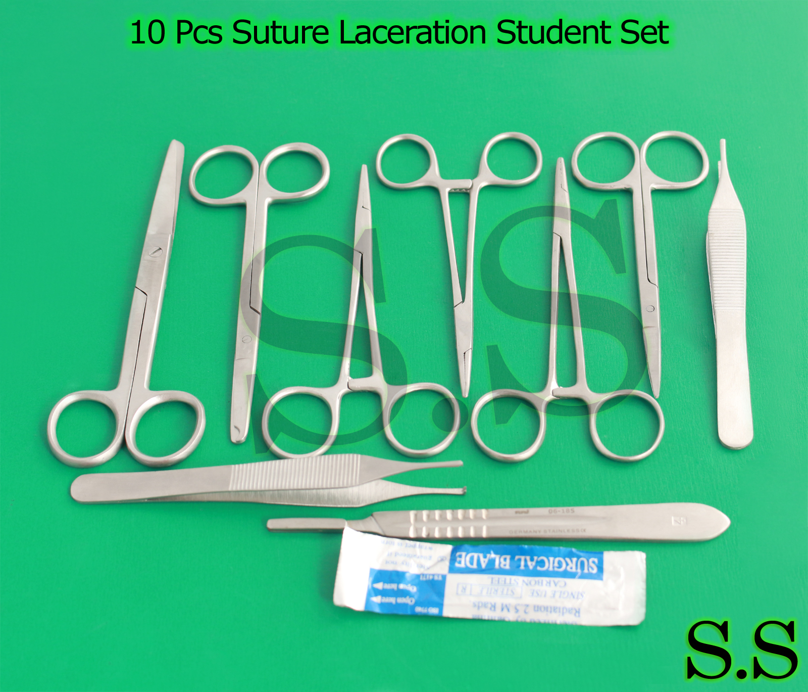 10 PCS SUTURE LACERATION MEDICAL STUDENT SURGICAL INSTRUMENTS KIT+5 BLADES#20
