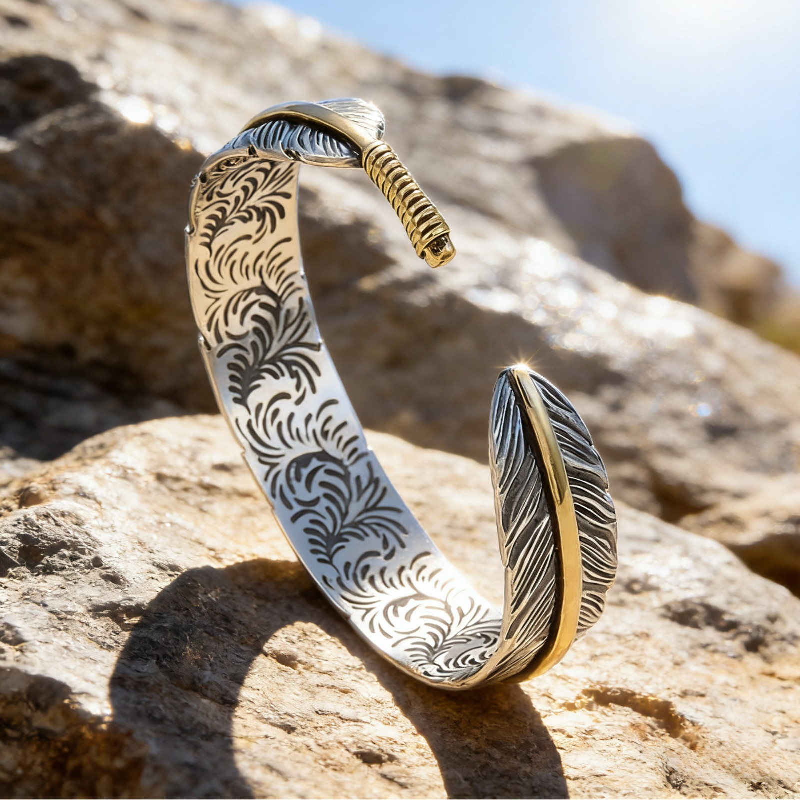 Feather Adjustable Cuff Bangle Vintage Stainless Steel Women Men Bracelet Gift