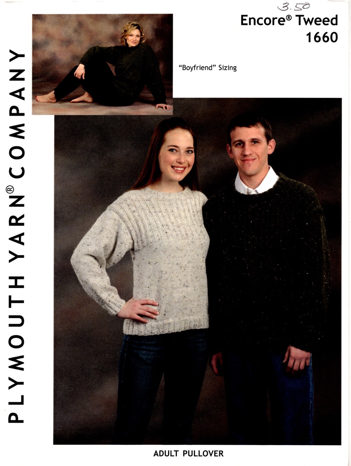 Plymouth Knitting Pattern 1660 Encore Tweed Adult Pullover - Men Women