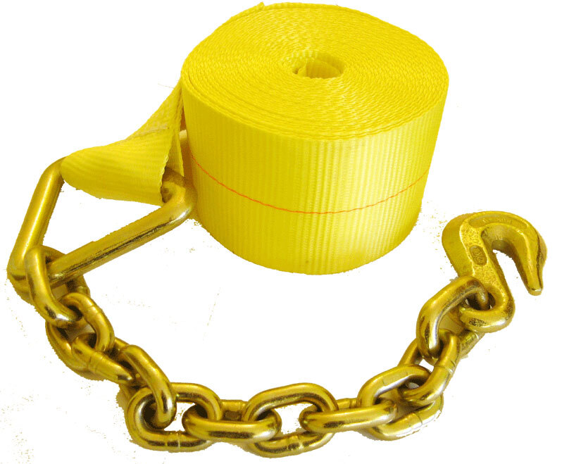 (8 Pack) 3"X30' Winch Straps w/chain, WLL 5000 Flatbed Tie Down Strap